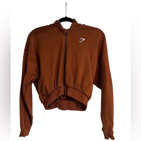 Gymshark Rust Brown Cropped Hoodie with Logo - Picture 3 of 8
